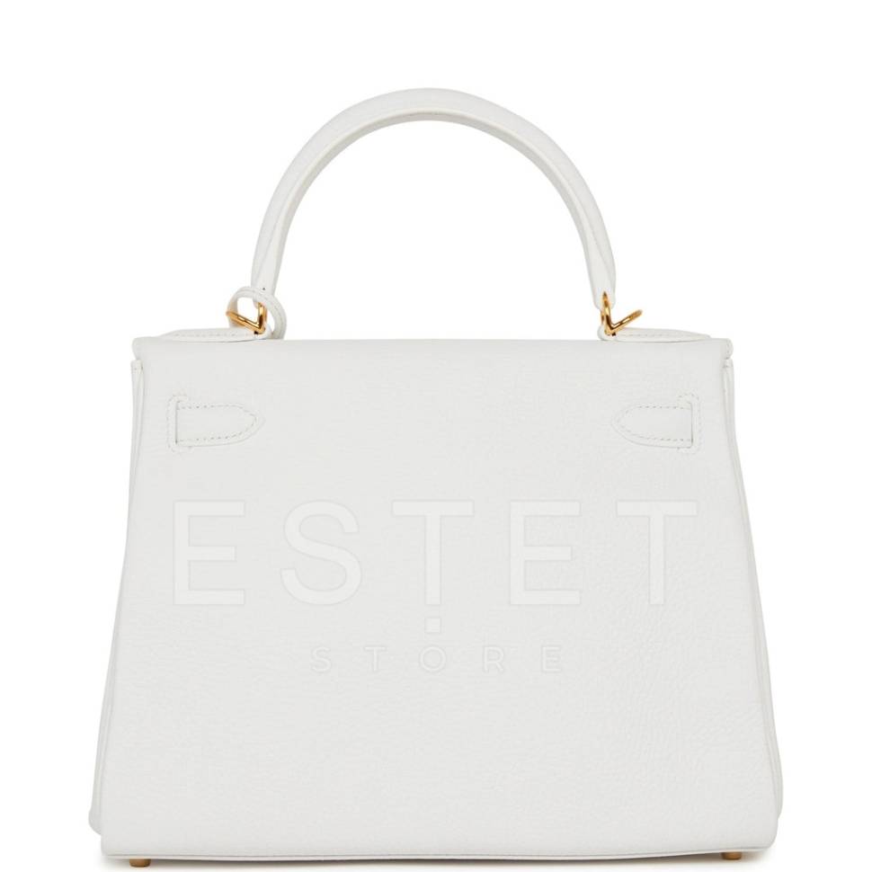 Сумка Hermes Kelly Retourne 28 White Clemence Gold Hardware Белая