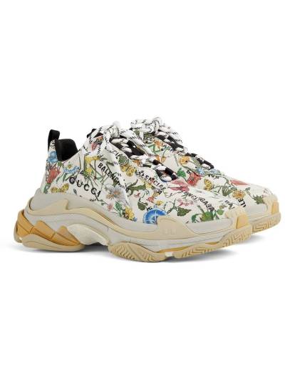 Кроссовки Gucci The Hacker Project Triple S Flora Print Белые