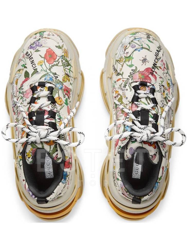 Кроссовки Gucci The Hacker Project Triple S Flora Print Белые