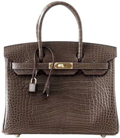 Сумка Hermes Birkin 30 Gris Elephant Matte Crocodile Alligator Ghw Темно-коричневая