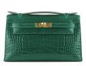 Сумка Hermes Kelly Pochette Emerald Shiny Зеленая