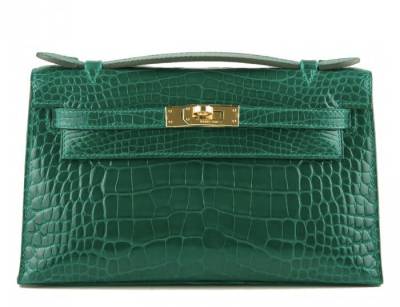 Сумка Hermes Kelly Pochette Emerald Shiny Зеленая