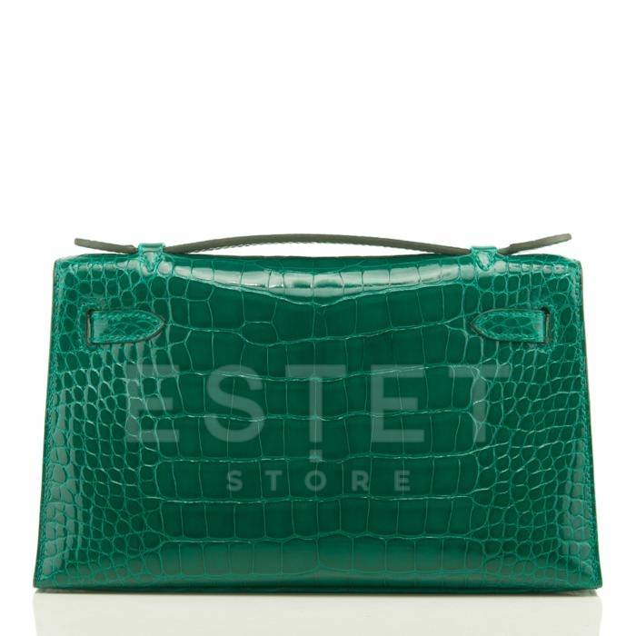 Сумка Hermes Kelly Pochette Emerald Shiny Зеленая