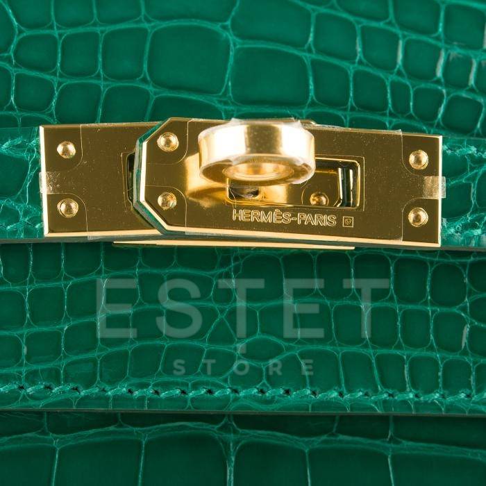 Сумка Hermes Kelly Pochette Emerald Shiny Зеленая