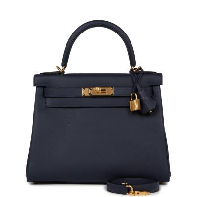 Сумка Hermes Kelly Retourne 28 Bleu Nuit Evercolor Темно-синяя
