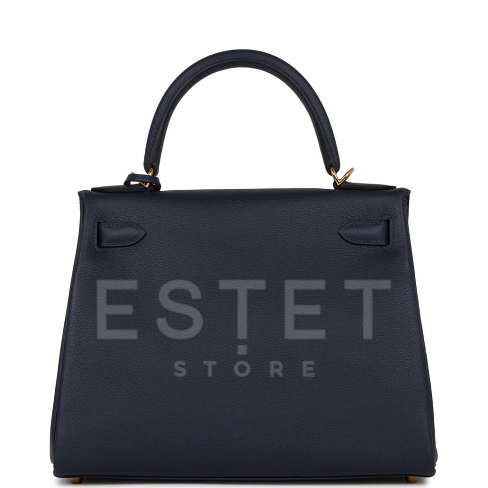 Сумка Hermes Kelly Retourne 28 Bleu Nuit Evercolor Темно-синяя