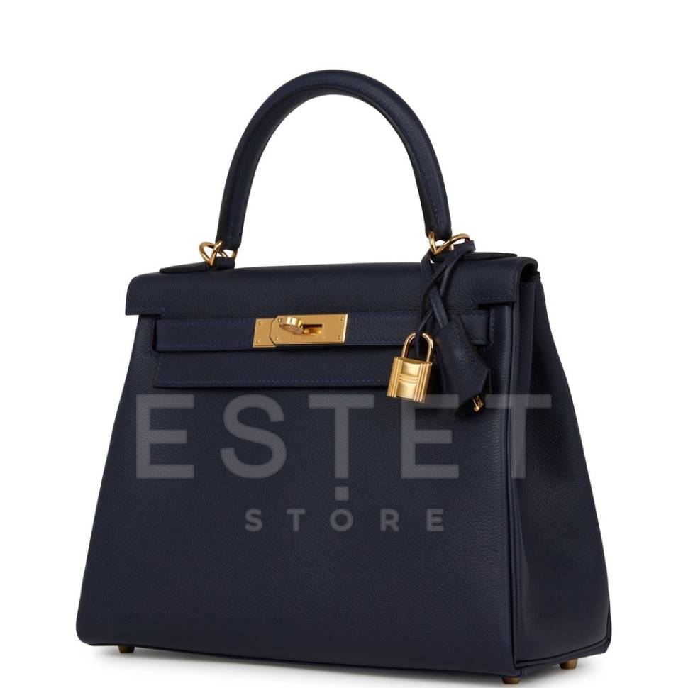 Сумка Hermes Kelly Retourne 28 Bleu Nuit Evercolor Темно-синяя