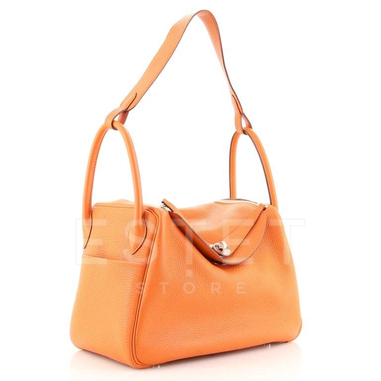 Сумка Hermes Orange Clemence Lindy 30 Оранжевая