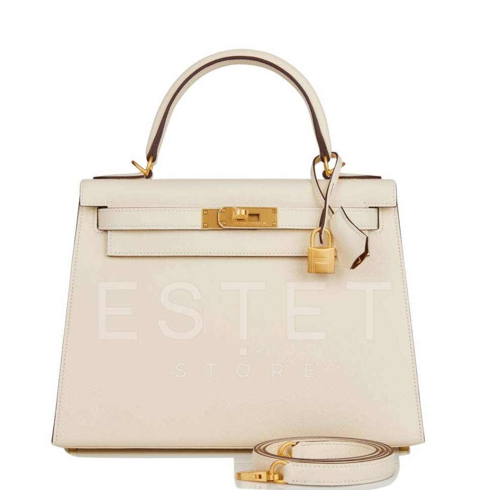 Сумка Hermes Kelly Sellier 28 Nata Verso Epsom Белая