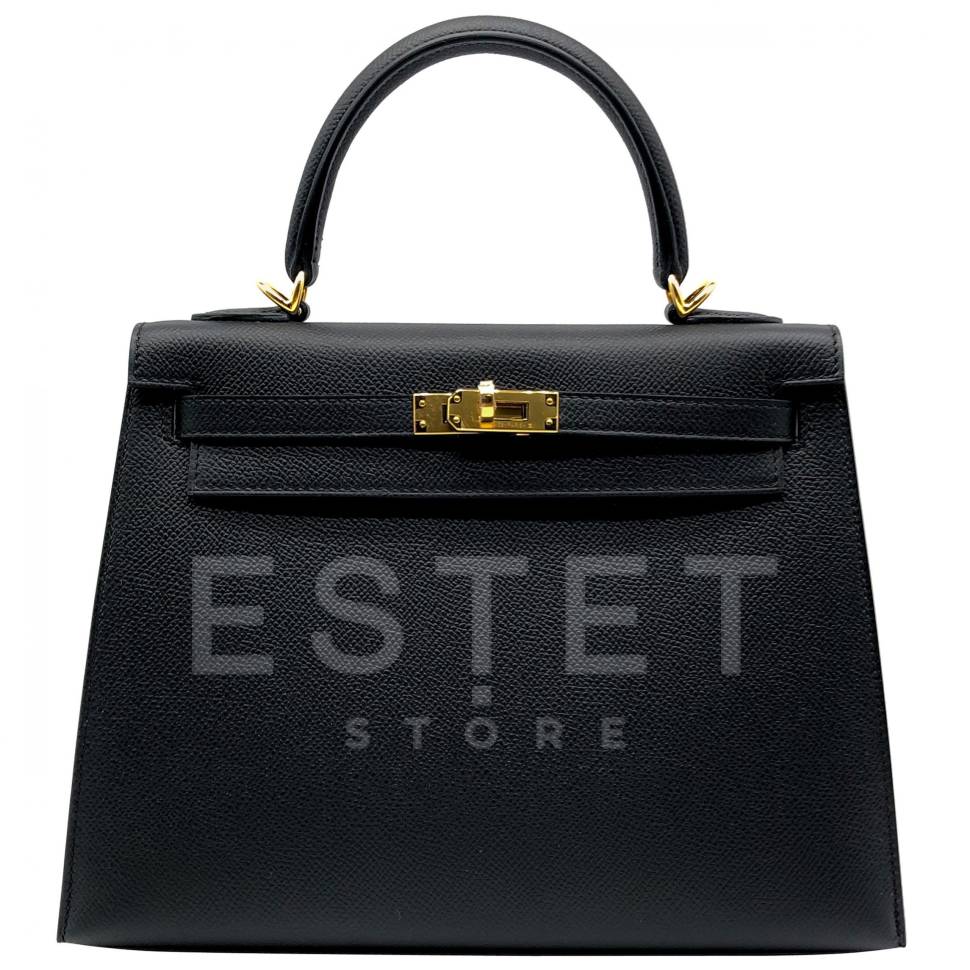 Сумка Hermes Kelly 25Cm Black Epsom Leather Gold Hardware Черная