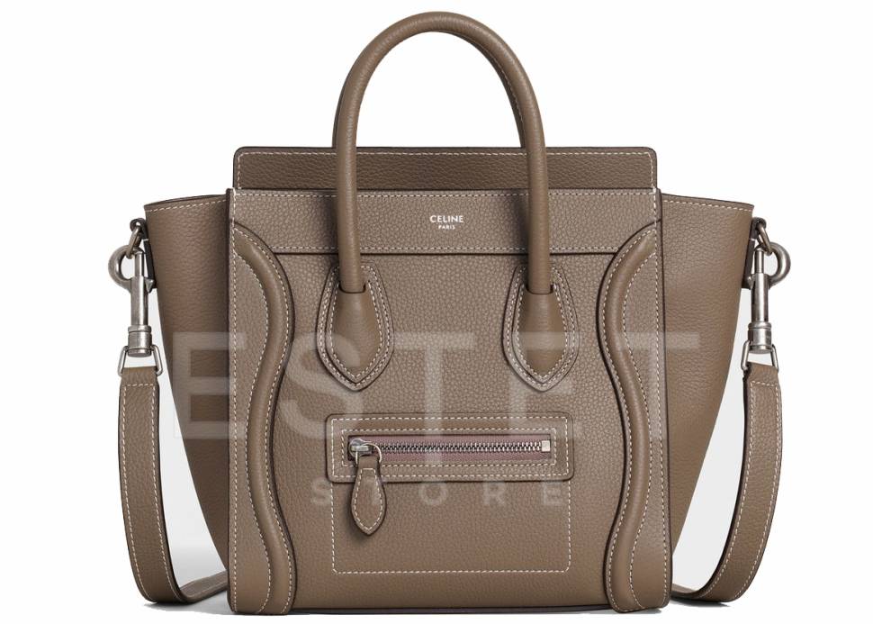 Сумка Celine Nano Luggage Bag In Drummed Calfskin Коричневая